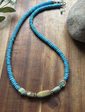 Load image into Gallery viewer, Sterling Silver Blue Green Turquoise Nuggets Bead Necklace 18 inch Gift