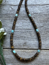 Load image into Gallery viewer, Southwestern 925 Sterling Silver Blue Turquoise Tigers Eye Bead Necklace 18 inch