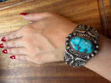 Load image into Gallery viewer, Navajo sterling silver Sonoran turquoise cuff bracelet