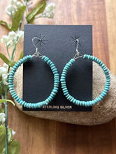 Load image into Gallery viewer, Sterling Silver Blue 4mm Turquoise Bead Loop Hoop Earrings.