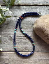 Load image into Gallery viewer, Lapis Multi Stone Color Sterling Silver Bead Necklace. 18 inch Gift