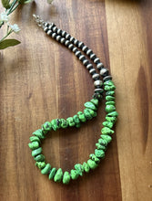 Load image into Gallery viewer, Sterling Silver Green Turquoise Pearls Bead Necklace. 18 inch. Gift