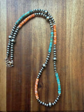 Load image into Gallery viewer, Sterling silver turquoise spiny oyster 30 inch necklace