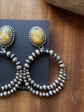 Load image into Gallery viewer, Navajo Sterling Silver Yellow Bumblebee Jasper Pearl Double Loop Earrings Etta