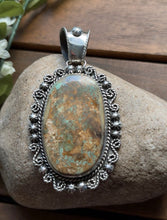 Load image into Gallery viewer, Navajo Sterling Silver Green Royston Turquoise Pendant. Etta E Gift
