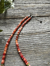 Load image into Gallery viewer, Sterling Silver Graduated Multi Stone Spiny Oyster Heishi Bead Necklace 18 inch