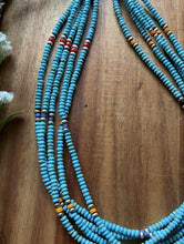 Load image into Gallery viewer, Sterling Silver Multi Strand Stone Blue Turquoise Pearls Bead Necklace. 26 inch