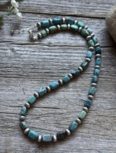 Load image into Gallery viewer, Sterling Silver Blue Green Turquoise Nuggets W Pearls Bead Necklace. 18 inch