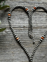 Load image into Gallery viewer, Sterling Silver Orange Spiny Oyster W Pearls Bead Lariat Y Necklace. 26 inch