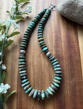 Load image into Gallery viewer, Sterling Silver Graduated Green Turquoise Rondelle Bead Necklace. 18 inch