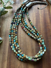 Load image into Gallery viewer, Sterling Silver Multi Strand Stone Blue Green Turquoise Nuggets Bead Necklace 24