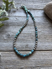 Load image into Gallery viewer, Sterling Silver Blue Green Turquoise W Pearls Bead Necklace. 18 inch