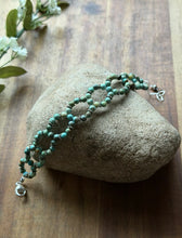 Load image into Gallery viewer, Floral Sterling Silver Blue Green Turquoise Bead Bracelet. 7 Inch