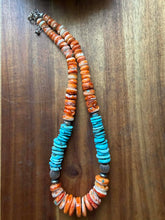 Load image into Gallery viewer, Sterling silver orange spiny with turquoise 18 inch
