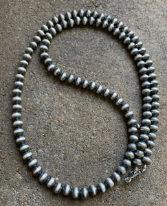 7mm 24 Inch 925 Sterling Silver Oxidized Pearls Bead Necklace Southwestern