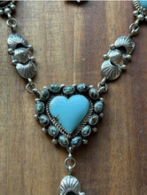 Load image into Gallery viewer, Navajo Sterling Silver Blue Turquoise Heart Lariat Pearls Bead Chain Necklace RY