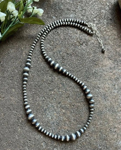 4mm - 8mm Multi Graduated Sterling Silver Oxidized Pearls Bead Necklace 22 Inch