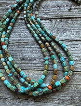 Load image into Gallery viewer, Sterling Silver Multi Strand Blue Green Turquoise Stone Bead Necklace 24 inch