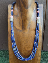 Load image into Gallery viewer, Sterling Silver Multi Strand Heishi Lapis Pink Conch Bead Necklace 26 inch
