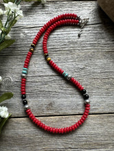 Load image into Gallery viewer, Southwestern 925 Sterling Silver Multi Stone Red Coral Bead Necklace 18 inch