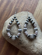 Load image into Gallery viewer, Pink Rhodochrosite Sterling Silver Pearls Bead Earrings 2.75 Inch