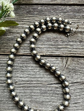 Load image into Gallery viewer, 10mm 30 Inch Striped Sterling Silver Oxidized Pearls Bead Necklace Southwestern