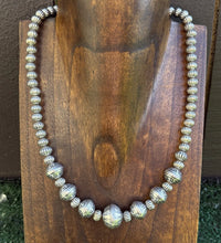 Load image into Gallery viewer, Sterling Silver Stamped Corrugated Pearls Bead Necklace. 18 inch