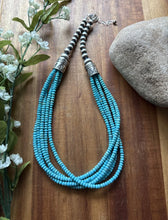 Load image into Gallery viewer, Sterling Silver Multi Strand Blue Turquoise Bead Necklace. 18 inch