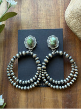 Load image into Gallery viewer, Navajo Sterling Silver Green Sonoran Gold Turquoise Pearl Double Loop Earrings