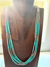 Load image into Gallery viewer, Sterling silver blue turquoise bead necklace 24 inch