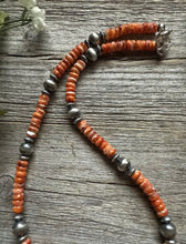 Load image into Gallery viewer, Sterling Silver Orange Spiny Oyster W Pearls Bead Necklace 18 inch