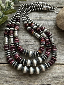 Purple Spiny Oyster Sterling Silver Multi Strand Pearls Layered Bead Necklace