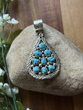Load image into Gallery viewer, Navajo Native American Handmade Sterling Silver Turquoise Cluster Pendant Signed