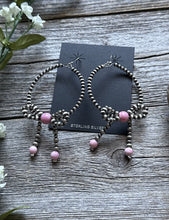 Load image into Gallery viewer, Sterling Silver Bow Pink Conch Pearls Hoop Bead Earrings 3.5 Inch