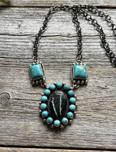 Load image into Gallery viewer, Navajo Sterling Silver Black Jack Turquoise Cluster Lariat Y Bead Necklace KY