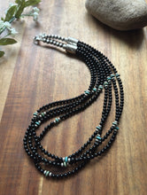 Load image into Gallery viewer, Sterling Silver Multi Strand Black Onyx Turquoise Bead Necklace. 22 Inch