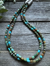 Load image into Gallery viewer, Sterling Silver Multi 2 Strand Blue Green Turquoise Bead Necklace. 20 inch