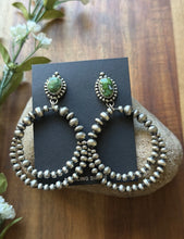 Load image into Gallery viewer, Navajo Sterling Silver Green Sonoran Gold Turquoise Pearl Double Loop Earrings