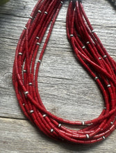 Load image into Gallery viewer, Sterling Silver Multi Strand Red Bamboo Coral Bead Necklace 28 Inch