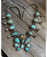 Load image into Gallery viewer, Native american sterling silver royston squash blossom necklace