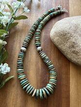 Load image into Gallery viewer, Sterling Silver Graduated Green Turquoise Bead Necklace. 18 inch