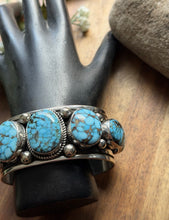 Load image into Gallery viewer, Navajo Sterling Silver Blue Kingman Turquoise Cuff Bracelet. A Albert Jake