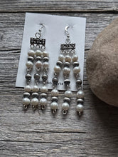 Load image into Gallery viewer, Sterling Silver Freshwater Pearls Rosary Bead Dangle Earrings. 3.5 Inch
