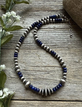 Load image into Gallery viewer, Lapis Multi Graduated Sterling Silver Pearls Bead Necklace 18 inch