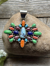 Load image into Gallery viewer, Navajo Sterling Silver Multi Stone Golden Hill Turquoise Spiny Oyster Pendant LY