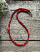 Load image into Gallery viewer, Sterling Silver Red Coral Lapis Bead Necklace. 18 inch Gift
