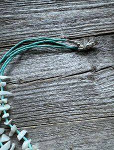 Vintage Native American Sterling Silver White Shell Turquoise Bead Necklace 26”