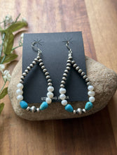 Load image into Gallery viewer, Sterling Silver Freshwater Pearl Turquoise Pearls Bead Loop Hoop Earrings