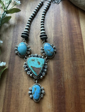Load image into Gallery viewer, Navajo Sterling Silver Blue Turquoise Lariat Pearls Bead Chain Necklace RY