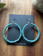 Load image into Gallery viewer, Sterling Silver Blue 4mm Turquoise Bead Loop Hoop Earrings.